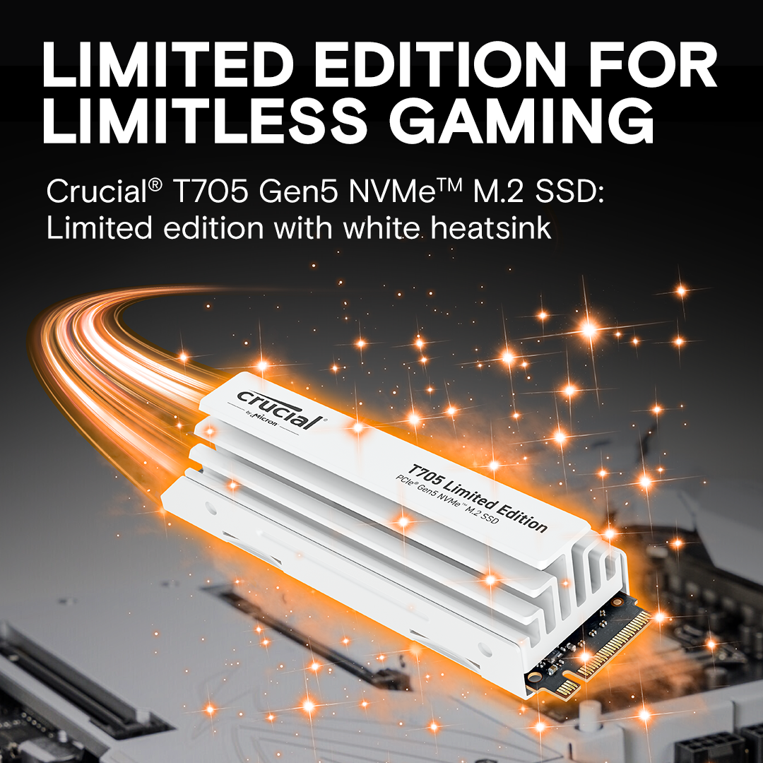 Crucial T705 PCIe 5.0 NVMe M.2 SSD with limited edition white heatsink