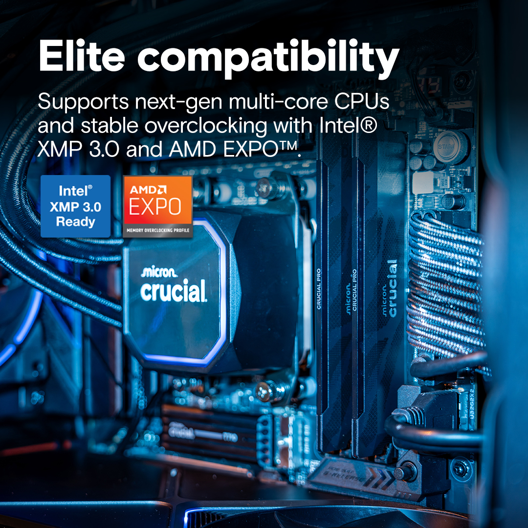 Crucial Pro DDR5-6400 CL32 32GB Kit (16GBx2) UDIMM: OC Gaming Memory Black 4 Crucial Pro DDR5-6400 CL32 32GB Kit (16GBx2) UDIMM: OC Gaming Memory Black