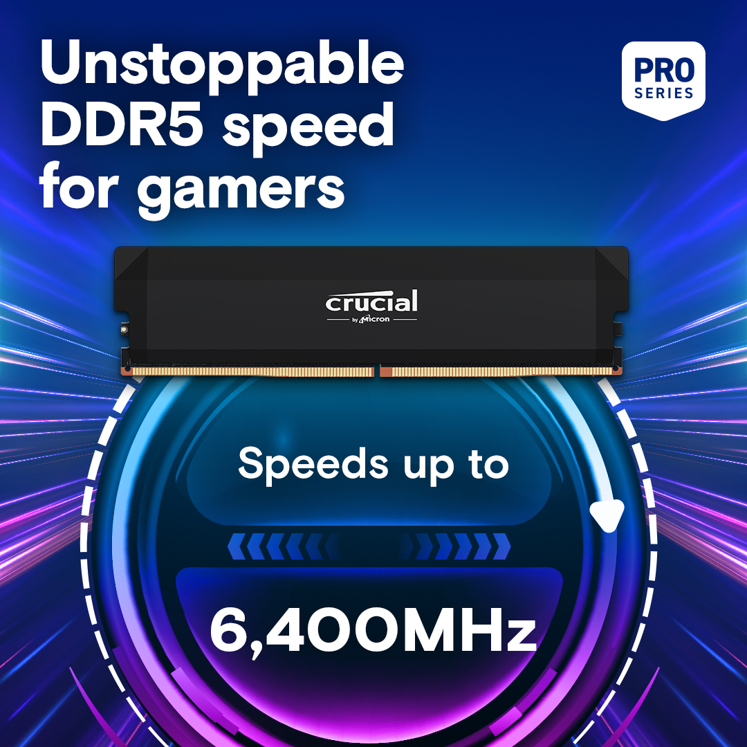 Crucial Pro DDR5-6000 32GB Kit (16GBx2) UDIMM: OC Gaming Memory Black