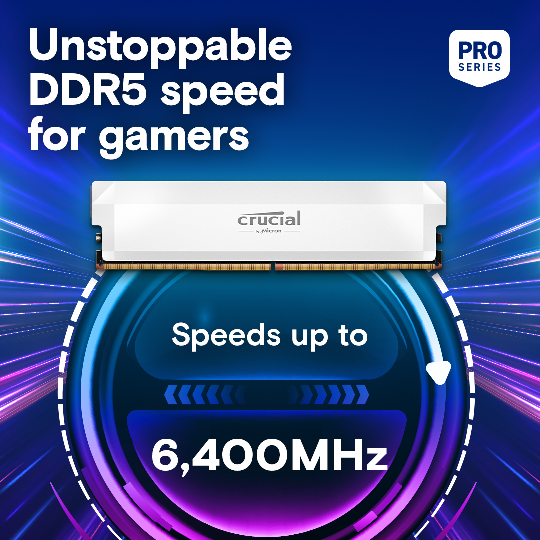 Crucial Pro DDR5-6400 CL40 64GB Kit (32GBx2) UDIMM: OC Gaming Memory White